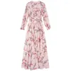 Ethnic Clothing Muslim Dress Floral Chiffon Maxi Spring Autumn Casual Boho Ruffled Collar Beach 2024 Party Long Modest