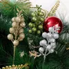 装飾的な花20/1ブランチクリスマスグリッターベリーステム14ヘッドレッドホリーベリーブーケ偽植物ホームイヤー装飾