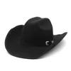 95cm Roll Brimmed Western Kovboy Şapkası Erkek Kadın Binicilik Kemeri Dekor Caz Fedora Şapkaları Siyah Panama Feel Cap Trilby 240130