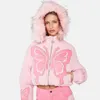 Trench da donna YICIYA Giacca Y2k con farfalla rosa con cappuccio Bomber donna Varsity Bomber maniche lunghe Giacche ispessite vintage americane