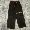 Jeans pour hommes JNCO Y2K Hip Hop Rétro Graphique Brodé Baggy Pantalon Noir Hommes Femmes Haruku Gothique Taille Haute Pantalon Large