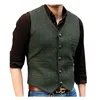 Men's Vests V Neck Suit Herringbone Wool Tweed Double Breasted Waistcoat Tuxedo Groomsmen For Wedding