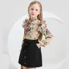 Girl's Dresses Kids Casual Clothing Set Outfits For Girls Spring Autumn New Child Long Sleeve Floral Print Tops Black Belt kjolar
