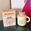 Mugs Cute Bear Rabbit Mug Kawaii Straw With Lid Girls Kids Couple Warmer Cup Japan Big Heatproof Stainless Steel Coffee Breakfast