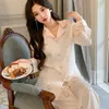 Printemps nouveau pyjama femmes glace soie rose col lapin maison fureur ensemble doux et confortable