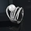 Cluster Rings SINLEERY Luxury Multilayers Cubic Zircon White Pearl Big For Women Size 7 8 9 10 Silver Color Wedding Jewelry JZ544