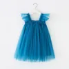 Robes de fille Robe d'été pour bébé Sling sans manches col carré jaune violet rose bleu vert maille princesse enfant vêtements E2200