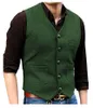 Heren Vesten V-hals Pak Visgraat Wol Tweed Double Breasted Vest Smoking Bruidsjonkers Voor Bruiloft