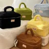 Doce cor sólida de pelúcia senhoras sacos cosméticos simples grande capacidade bolsa feminina casual portátil saco de armazenamento feminino bolsa tote 240122