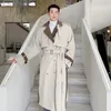 IEFB Fashion Male Autumn Spliced Long Trench Coat High Qualtiy Men Loose Lapel Double Breasted Windbreaker With Belt 9D0946 240118