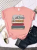 Women's T Shirts Womens Tee Shirt Cat Sleeping On The Book Cartoon Print Tops Famales Kawaii Oversized O-Neck Tees Female Soft Harajukua