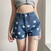 Womens Jeans 2024 Summer Pants Love Printing Wide-leg Denim Shorts High-waist Slim Slimming Casual Women Clothing