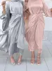 Vêtements ethniques Eid Musulman 3 pièces Abaya Robe Ensemble Femmes Maroc Robes de soirée Ceinturée Kaftan V-cou Maxi Prière Abayas Longues Robes 2024