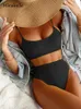Women's Swimwear Mirabelle High Waist Bikinis Swimsuit 2024 Push Up Solid Biquini Ribbed Bathing Suits Summer Beachwear
