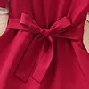 Girl's Dresses Kids Casual Summer Dress for Girls Toddler Short Sleeve Red Solid Princess Wrap Dress with Belt Fashion Children Clothing 2-8Y