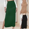 Saias Side Slit Túnica Midi Saia Cor Sólida Mulheres Cintura Longa Sexy Estilo Casual Simples Design Férias Outfit