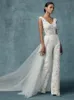 embroidery lace tulle Jumpsuits Mother Of The Bride es With Lace Jacket white Long Evening Party Gowns Pantsuits Plus Size Wedding Guest Mothers prom even