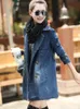 Jean Jacket for Women 2023 Autumnwinter Fashion Polo Mid Length Casual Double Breasted Belt Denim Trench Coat Women Jacket TOP 240119