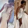 One Mermaid Modern Shoulder Wedding Dresses with Detachable Train Side Split Sexy Ivory Long Bridal Gowns Appliques Satin Bride Wear 2024
