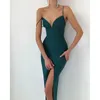 Elegant Women's Sexy High Slit Midi Bodycon Dress Spaghetti Straps Corset Dress Gown Club Party Vestidos Backless Clothes 240124