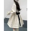 Work Dresses Xgoth 2024 Spring Japanese Preppy Dress Fairy Style Splicing Bow O-neck Long Sleeve Lace Robe Vintage White Birthday Party