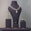Halsband örhängen set underbar dubbel skiktad pärla för kvinnor kubik zirkonium 4 st smycken bröllop brud choker tillbehör
