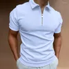 Polos pour hommes 2024 Polo d'affaires d'été Couleur unie Col rabattu Fermeture à glissière Casual Manches courtes Street Wear Tops Oversize S-5XL