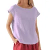 Chemisiers Femme coton lin Blouse décontracté coupe ample mode manches courtes solide col rond chemises haut Femme Blusas été