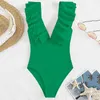 Damska odzież kąpielowa seksowna róża Rose Ruffled One Piece Swimsuit Kobiet V Neck Kobieta Monokini Bather Kąpiel Brazylijska pływanie na plaży
