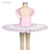 Tutu de crêpe professionnel rose à épaules dénudées pour enfants et femmes, Costume de danse de ballet, robe solo de compétition BLL541