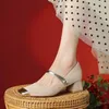 SURET Buty Beige Bugi -Faurwear Panie do pracy w biurze lato 2024 Z średnimi obcasami