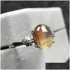 Cluster Rings Natural Gold Rutilated Quartz Ring Jewelry For Woman Lady Man Crystal 10X8Mm Oval Beads Sier Stone Adjustable Drop Deli Dhzhw