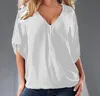 S-5XL Blouses Chemise ample WhiteRedBlackBlue Femmes sexy Voir à travers des chemises en mousseline de soie Col en V Demi Blouse décontractée Tops Plus Size 240202