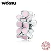 Loose Gemstones WOSTU Authentic 925 Sterling Silver Pink Flowers Beads Charms Pendant Fit Bracelets Women Party DIY Fine Jewelry Gift Making