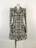 Casual Dresses DEAT Women's Fashion Tweed Suit Dress Notched Collar Long Sleeve Single Breasted Plaid Elegant Coat Autumn 2024 13DB1384