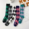 Women Socks Long Stockings Organic Cotton Diamond Warm Thigh High Ladies Girls Street Fashion Young Casual Knee Harajuku