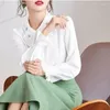 Kvinnors blusar eleganta fast färgpärlor Chiffon Butterfly Sleeve Shirt Clothing 2024 Spring Casual Tops Office Lady Blus D216