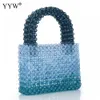 YYW Women Acrylic Purse Mini Beaded Evening Handväskor Handgjorda gradient Transparent blå pärlor Tygväskor för bröllop/strand/fest 240125