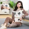 Maternity Feeding Pajamas Sets Postpartum Women Winter Nursing Clothes Set Fashion Cartoon Lactation Coat Long Trousers et 240119