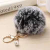 Keychains 7cm Fur Fluffy Pompom Ball Keychain Double Color Fake Rabbit Pompoms Keyring Handbag Car Pendant Key Chain Party Favors