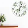 Wandklokken Zomerplanten Vierbladige grasgroene aquarelklok Moderne stille woonkamer Home Decor Hangend horloge