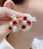 Dangle Earrings 2024 Koren Fashion Red Rose Rhinestone Stud For Women Pearl Flowers Earring Bride Wedding Engagement Jewelry