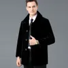 Winter Mink Fur Coat Mens Medium Length Lapel Button Warm Top IX7E