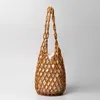 Evening Bags Retro Woven Wooden Bead Hollow Bucket Bag Fashion Texture Large Capacity Women's Shoulder Casual Versatile Handbag