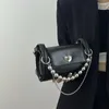 Evening Bags Y2K Korean Vintage Heart Black Chain Bag Aesthetic Goth Purse Small Hand Wallet Crossbody Shoulder Baguette Mini Tote Women
