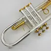 Instrumento de trompeta profesional de marca americana para principiantes, trompeta de tres tonos con limitador de botón chapado en oro y plata