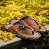 Slippers Men Leather Sandals Handmade Shoes Casual Beach Summer Anti-slip Flip Flops Outdoor Flat