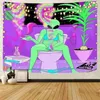 Tapestries Cartoon Alien Illustration Background Decorative Tapestry Mandala Boho Hippie Wall Home Decor Kawaii