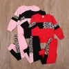 Patchwork Leopard Two Piece Baby Girl Clothes Kids Sportswear Suit Long Sleeve Round Neck Top Elastic Head Long Pants for Autumn 240131