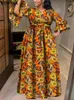Robes décontractées VONDA 2024 Mode Maxi Robe Femmes Bohème Floral Imprimé Sexy Col En V À Manches Longues Robes À Volants Robe Lâche
